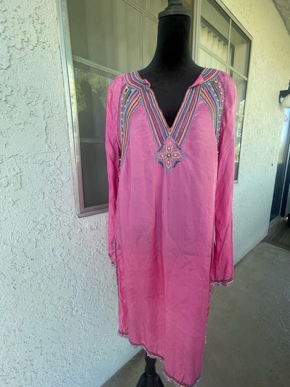 BCBGMaxAzria Pink Embellished Long Sleeve Tunic Dress size M
